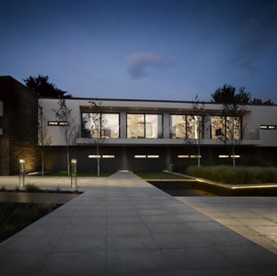 modern mansion courtyard night